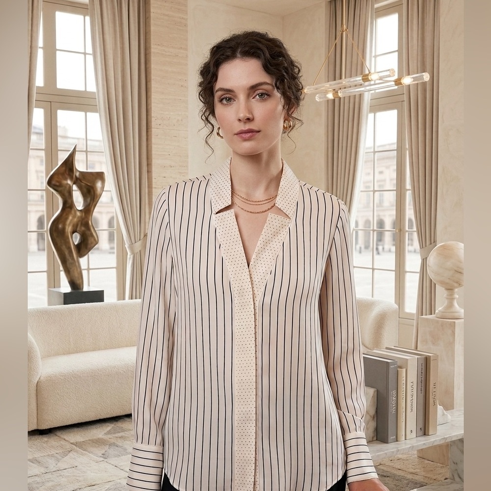 Frame Denim Cream and Black Striped Blouse
